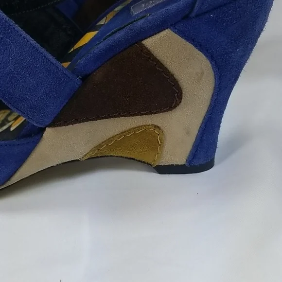 Vtg y2k Emilio Pucci Blue Suede Wedge Heels 36.5